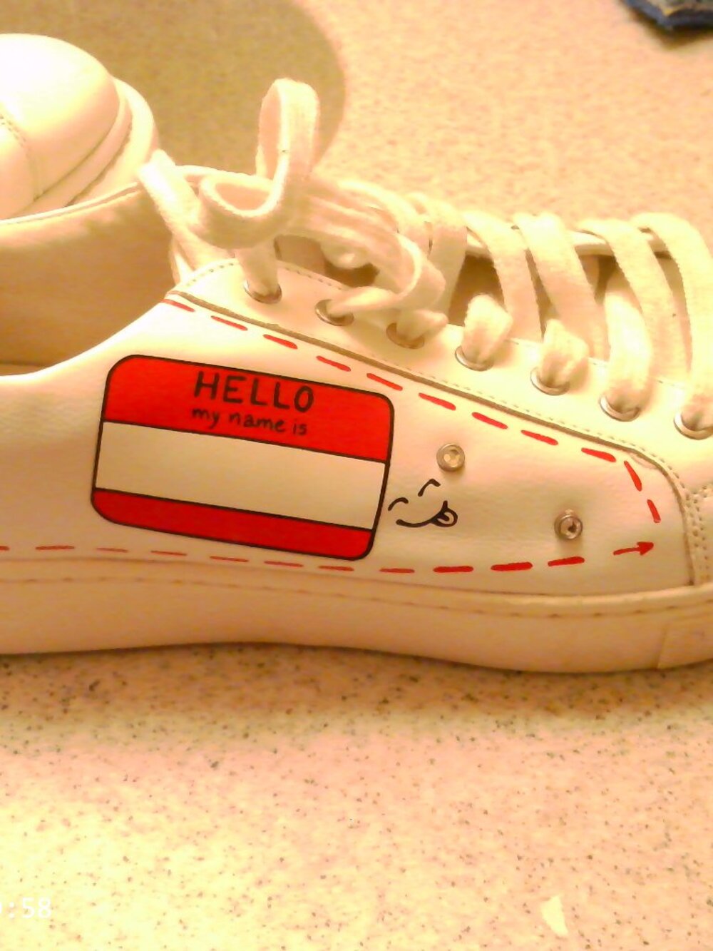 Custom White Sneaker – Artistic “Hello My Name Is” Design